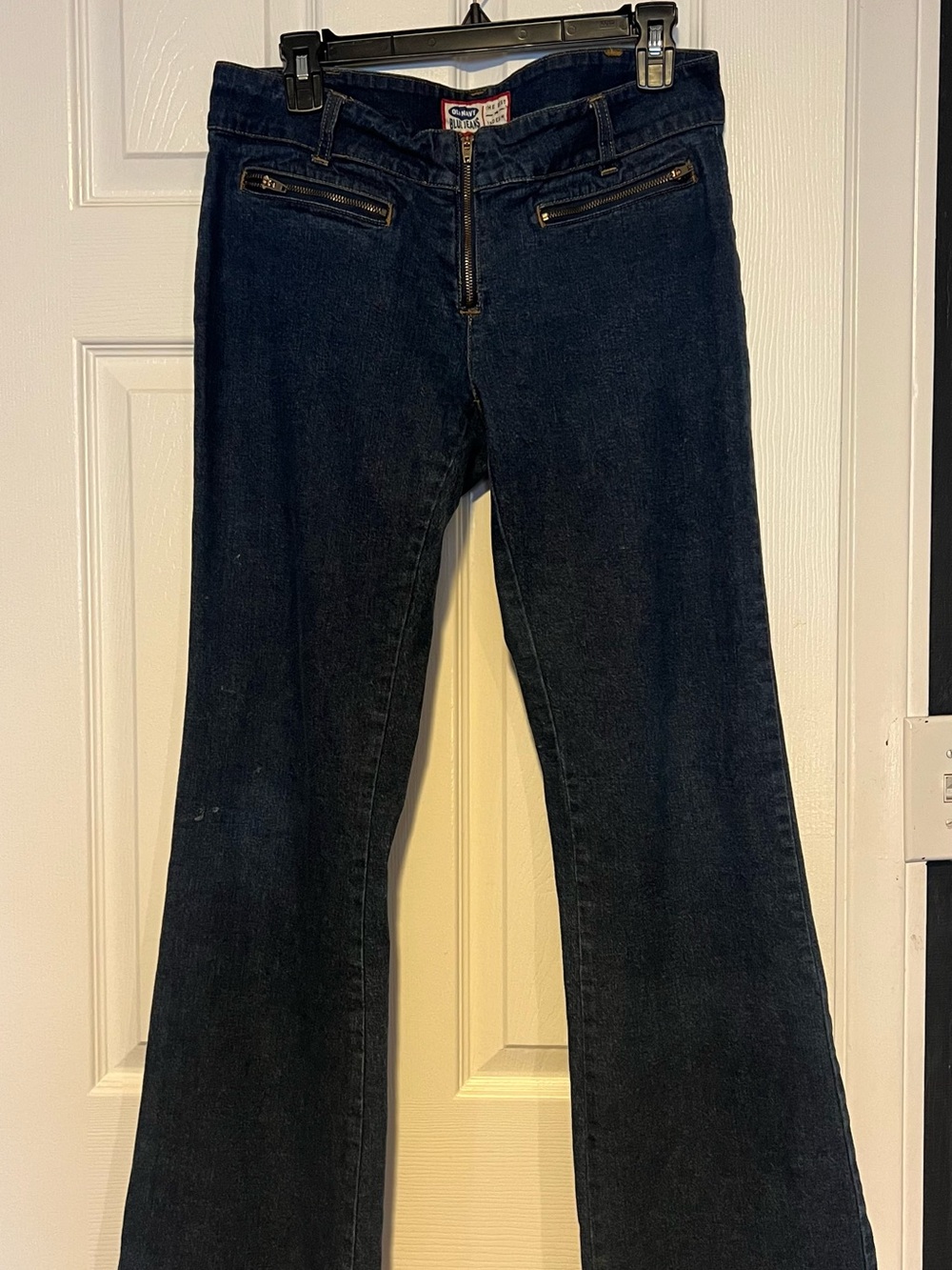 Dark Blue Women’s vintage Bootcut Jeans with Front Zip Pockets